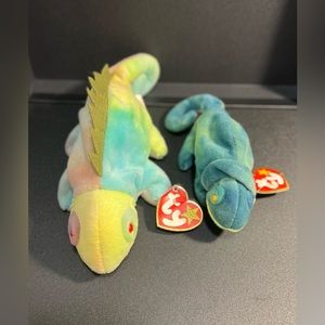 Iggy The Iguana Retired Ty Beanie Baby w/bonus McDonald's Teenie Beanie Iggy!!